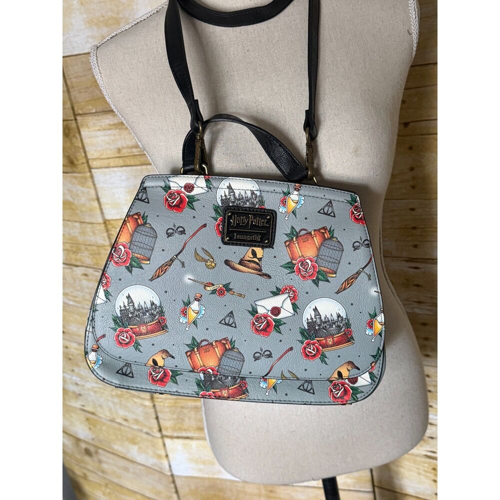Harry Potter x Loungefly Hogwarts Tattoo Print Satchel Handbag Crossbody Bag